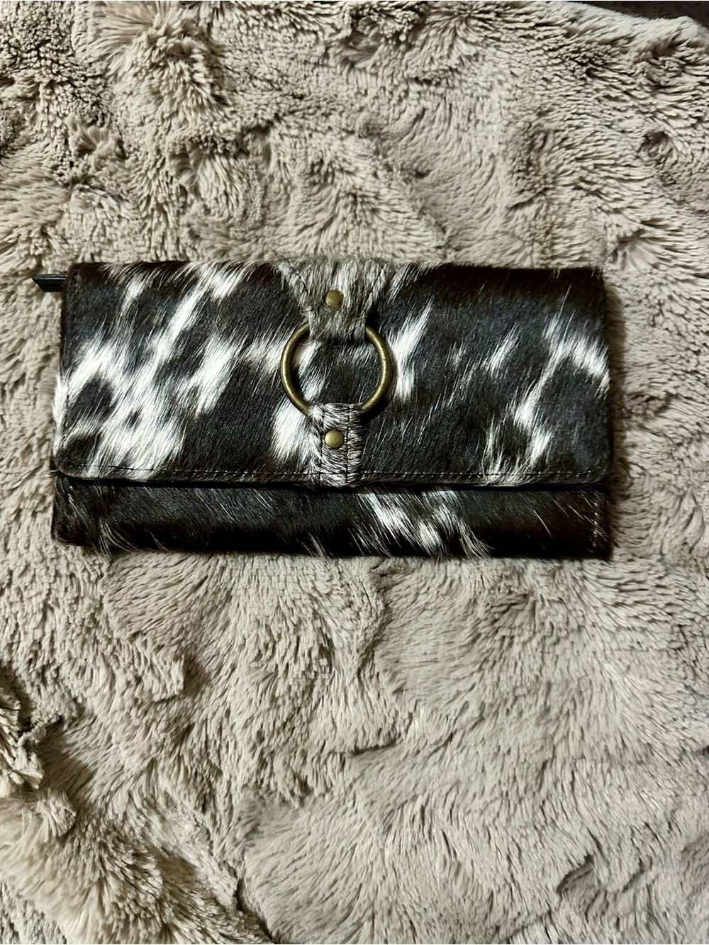 Black and White Haircalf Leather Clutch Wallet